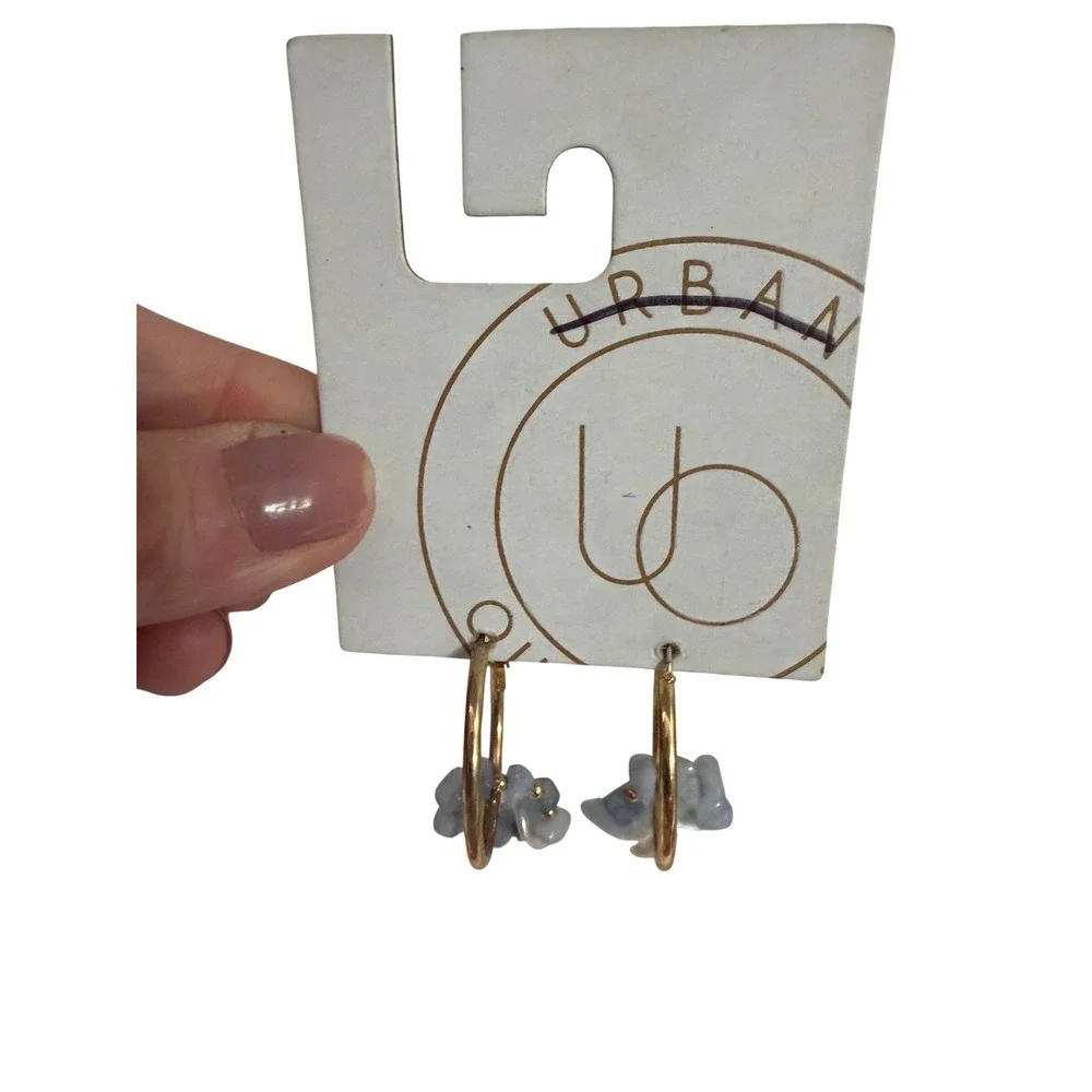 Urban‎ Outfitters Gold Hoop Earrings with Blue Crystal Flower Charms